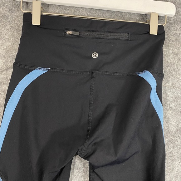 Lululemon Leggings 4 Black Blue Zip The Line Crop High Rise Capri Workout - Picture 14 of 16